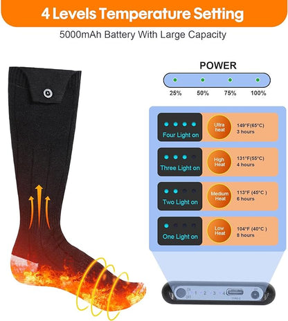 Heated Socks, Heated Socks for Women Men, 5000mAh Rechargeable Electric Heated Socks Up to 8 Hours, Washable Winter Warm Socks for Outdoors Work Fishing Hunting Skiing Cycling Hiking Camping