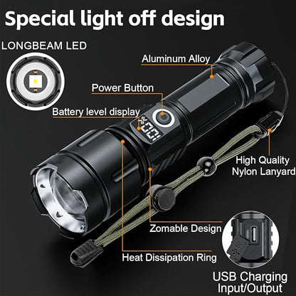 Flashlights High Lumens Rechargeable, 20,000 Lumens Super Bright Flashlight with LCD Digital Display, Zoom, 5 Modes, Waterproof, Type-C Rechargeable, Tactical Flashlight for Emergencies, Camping