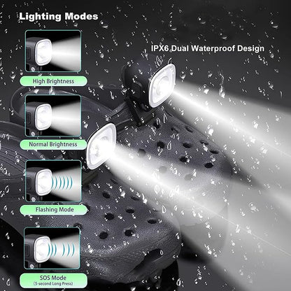 Croc Lights for Shoes 2Pcs Rechargeable Croc Headlights 4 Light Modes Running Shoe Lights Croc Charms for Dog Walking Hiking Hunting Camping Accessories