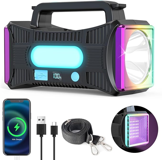 Homly Rechargeable Spotlight, 10000mAh Handheld Flashlight with Ultra-Long Standb USB Output as a Power Bank, with 9 Lighting Modes Such as flahlight and Warning Light for Hunting Boating Camping