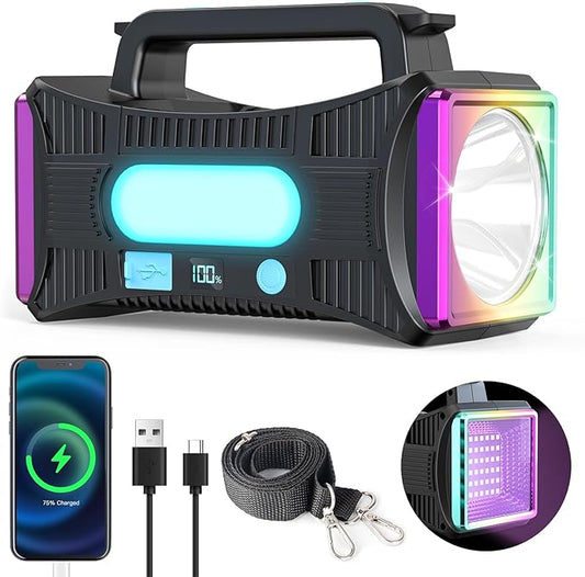 Homly Rechargeable Spotlight, 10000mAh Handheld Flashlight with Ultra-Long Standb USB Output as a Power Bank, with 9 Lighting Modes Such as flahlight and Warning Light for Hunting Boating Camping