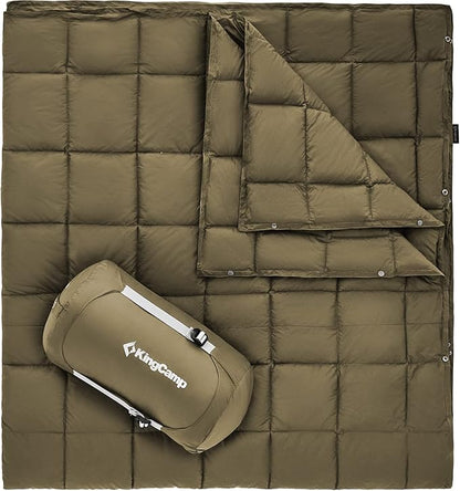 KingCamp Lightweight Camping Blanket, Multifunctional Wearable Warm Compact Water-Resistant Blanket for Cold Weather, Travel, Outdoor, Hiking, Backpacking, Stadium, 620 FP, Olive