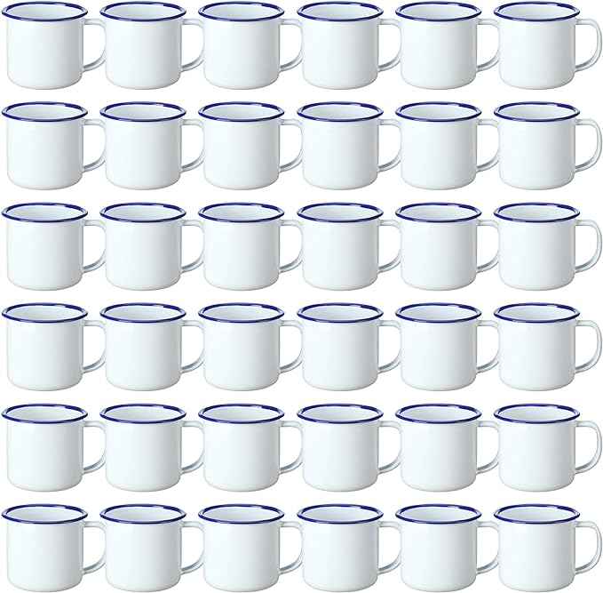 Yinder Mini Enamel Camping Coffee Mugs Metal Small Classic Portable White Campfire Mugs Bulk Vintage Cups with Handle for Coffee Tea Picnic Travel Indoor Outdoor Activities (36 Pcs,4 oz)