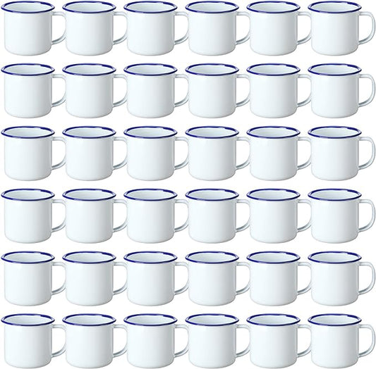 Yinder Mini Enamel Camping Coffee Mugs Metal Small Classic Portable White Campfire Mugs Bulk Vintage Cups with Handle for Coffee Tea Picnic Travel Indoor Outdoor Activities (36 Pcs,4 oz)