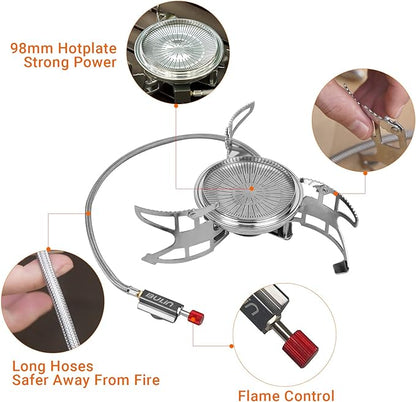 Bulin Camping Stove Burner 3500W/3800W/5800W/6800W/18000W Adjustable Ultralight Backpacking Stove Windproof Camp Portable Propane Stove for Camping Hiking Backpack Outdoor