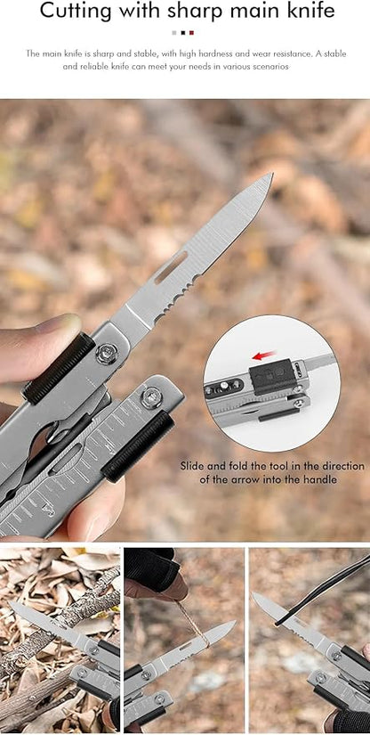 13 in 1 Portable Multifunction Tool Pliers Screwdrivers ire Stripper Folding Plier Pocket Cutter EDC Combination Tools for Outdoor Camping Fishing (Silver)