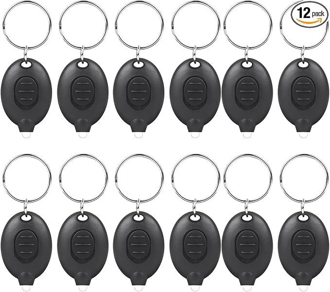12 Pcs LED Keychain Flashlight Mini Keychain Light Ultra Bright Tiny Flashlight Small Portable Light Battery Powered with Key Ring for Outdoor Activities and Emergency Lightning, Black Shell