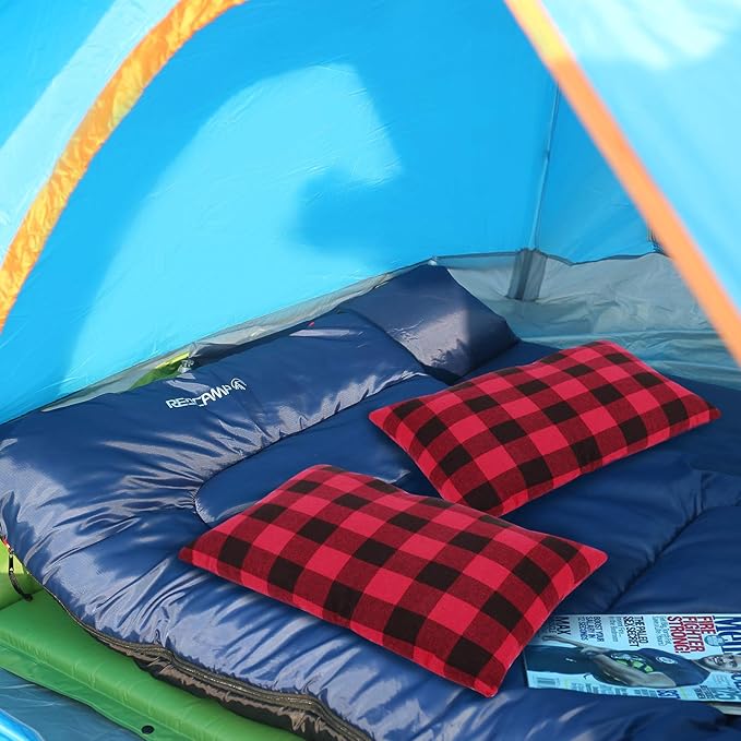 REDCAMP Small Camping Pillow Lightweight and Compressible, 1PC Flannel Travel Pillow with Removable Pillow Cover (Red and Black Plaid)