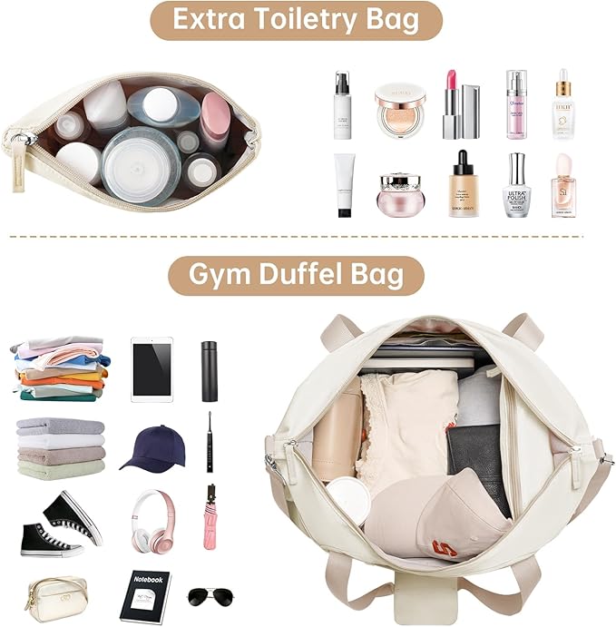 ETRONIK Gym Bag for Women, Personal Item Travel Bag with Shoes Compartment, Weekender Overnight Duffel Bag with Wet Pocket & USB Charging Port, Carry On Bag for Women, Travel, Gym, Weekend (Khaki)