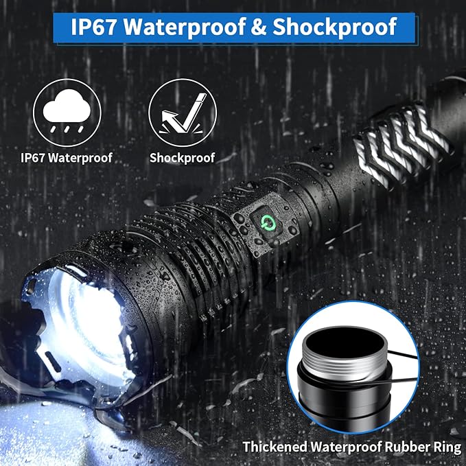 Super Bright LED Flashlight, 3600000 High Lumen Rechargeable Flashlights with Long Handle, 10000mAh Battery, Zoomable 5 Modes for Outdoor Camping, Emergencies