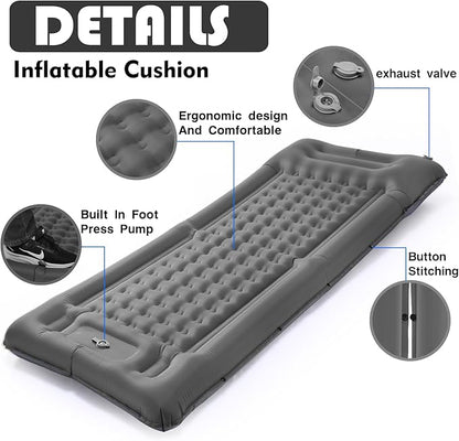 Camping Sleeping Pads，Extra Thick 5 Inch Inflatable Sleeping Mat with Pillow Built-in Pump，Oversized Mattress Super Portable Backpacking Sleeping Pad (Grey-Single)