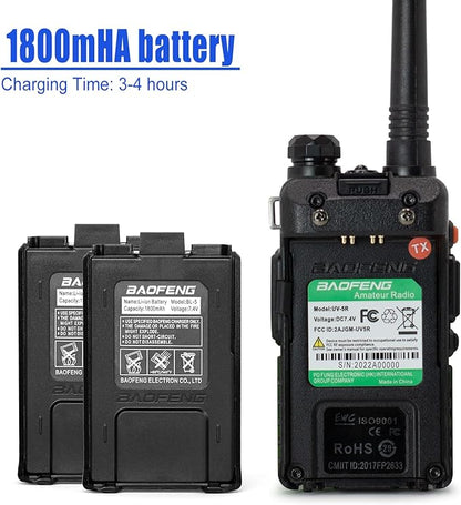 BaoFeng Radio UV-5R 2-Pack Walkie Talkies Include 4 Batteries, Handheld Ham Radio with Greaval GV-771 High Gain Antenna and Programming Cable (Black)