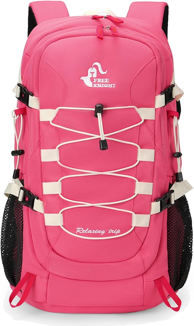 Bseash 40L Waterproof Hiking Camping Backpack with Rain Cover, Outdoor Sport Travel Bag Daypack for Climbing Skiing Cycling (Pink)
