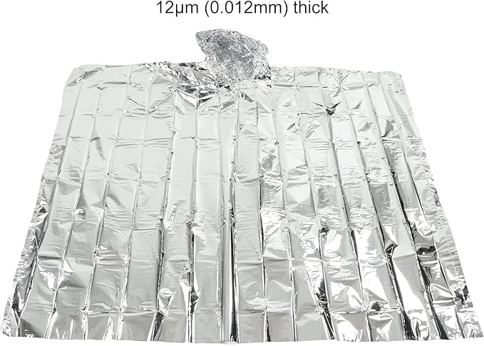 Emergency Foil Mylar Thermal Blanket, Rain Poncho with Hood Hybrid Survival Gear Reduce Uneven Heat Environment Waterproof Equipment for Outdoors First Aid Designed Metallized Covering Sheet