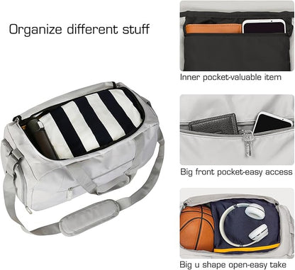 ROTOT Gym Duffel Bag, Gym Bag with Waterproof Shoe Pouch, Weekend Travel Bag with a Water-resistant Insulated Pocket