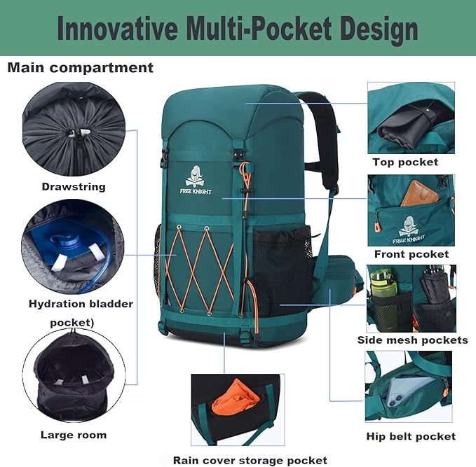 Bseash 40L Waterproof Hiking Backpack with Rain Cover, Outdoor Sport Travel Bag Daypack for Camping Climbing Cycling Skiing (Black)