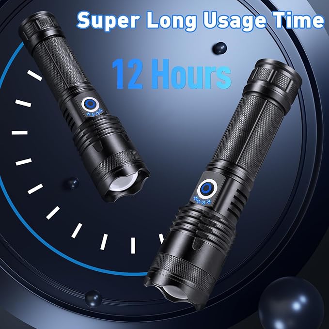Rechargeable LED Flashlights High Lumens, 900000 Lumens Super Bright Flashlight with 5 Modes IPX6 Waterproof, Powerful Handheld Flashlight for Camping Emergencies Hiking