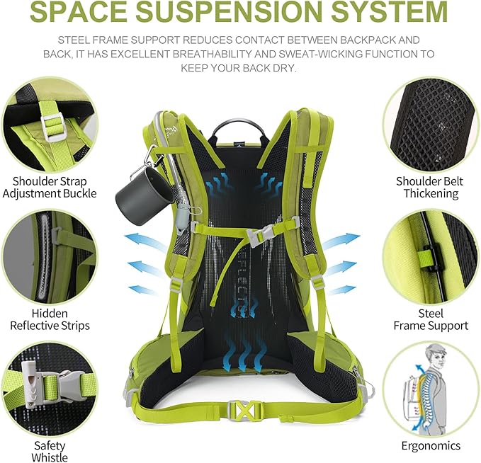 Hiking Backpack,35L Waterproof Hiking Daypack with 3L Water Bladder and Rain Cover, Lightweight Travel Camping Backpack for Men Women (Fruit green)