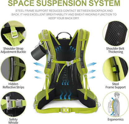 Hiking Backpack,35L Waterproof Hiking Daypack with 3L Water Bladder and Rain Cover, Lightweight Travel Camping Backpack for Men Women (Fruit green)