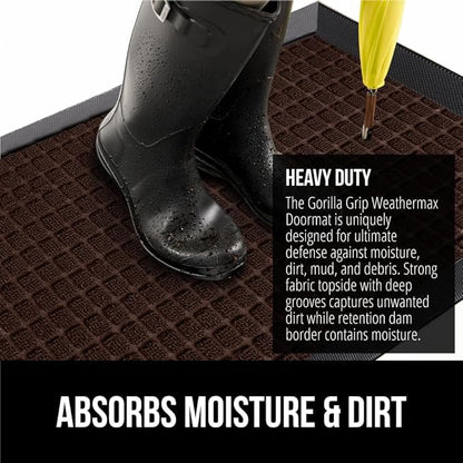 GORILLA GRIP 100% Waterproof All-Season WeatherMax Doormat, 47x35, Durable Natural Rubber, Stain and Fade Resistant, Low Profile, Indoor Outdoor Door Mats, Easy Clean Patio Entry Mat, Coffee Squares