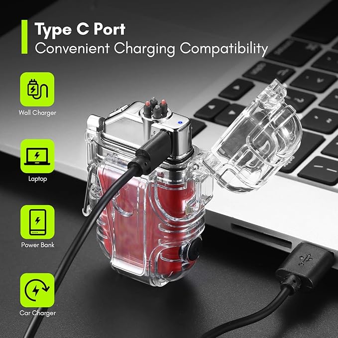 Extremus Blaze 360 Rechargeable Electric Lighters, Dual Arc Lighter, Windproof Plasma Lighter, Waterproof Lighter, Flameless Lighter with Whistle Lanyard for Camping (Red Flash)