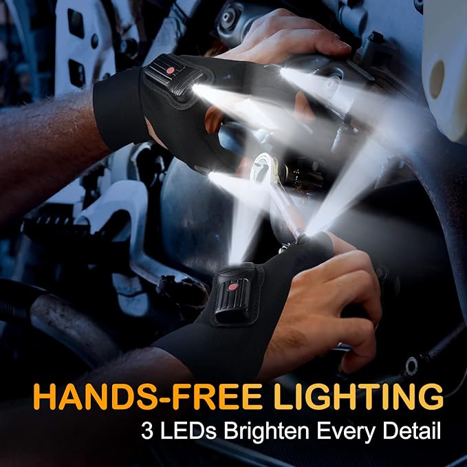 Fathers Day Gift from Daughter Son Wife, Flashlight Gloves for Men Rechargeable (2 Pcs) for Men Dad Him Husband Brother Who Have Everything, Cool Gadgets Led Gloves for Fishing Camping Repairing