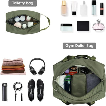 Ceneda 20" Gym Duffel Bag with Wet Pocket Shoes Compartment Portable Overnight Weekender Bag Travel bag Yoga Bag for Women (Green)