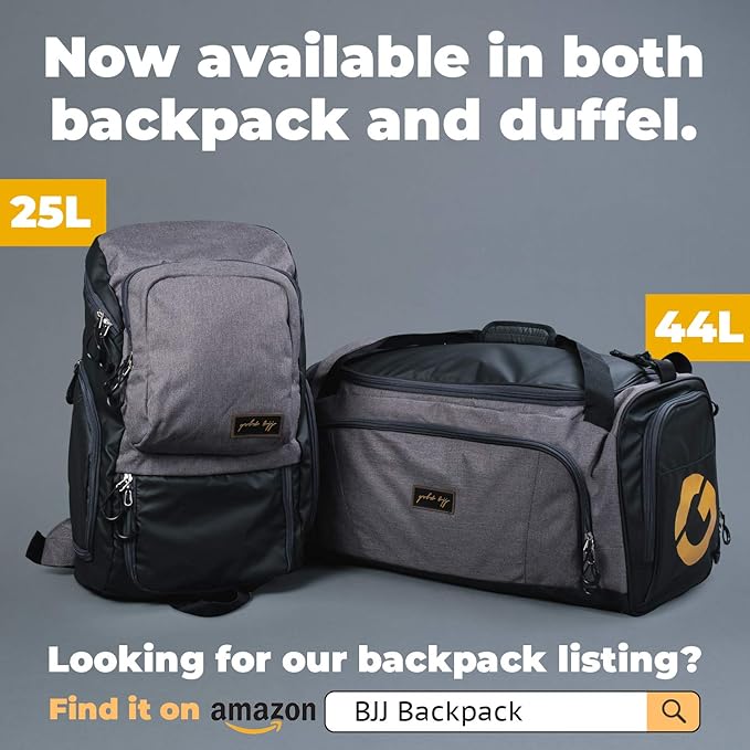Gold BJJ Jiu Jitsu Duffle Bag - Waterproof Pocket for Sweaty Gi, Rashguard, or Shoes - The Perfect Duffel Bag for Martial Arts Gear, Boxing, MMA, and More