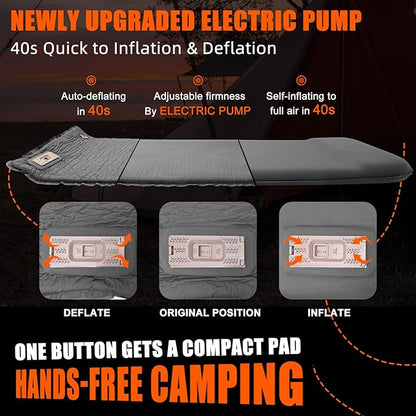 Self Inflating Sleeping Pad with Electric Pump, 3.15" Ultra-Thick Memory Foam Camping Sleeping Mat with Pillow, 9.5 R-Value Insulated Camping Pad Mattress for Travel Car Tent