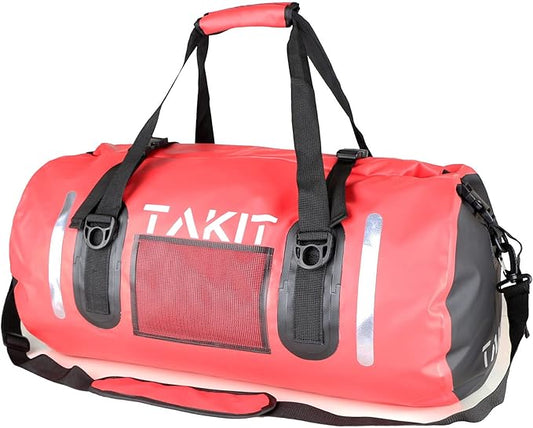 Waterproof Duffle Bag Travel Dry Bag 500D PVC for Motorcycle Tail Kayaking Rafting Boating Swimming Camping Hiking Beach Fishing (Red, 60L)