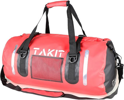 Waterproof Duffle Bag Travel Dry Bag 500D PVC for Motorcycle Tail Kayaking Rafting Boating Swimming Camping Hiking Beach Fishing (Red, 60L)