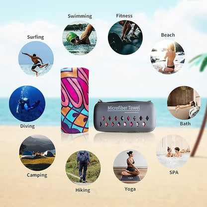 Hiturbo Microfiber Beach Towel-Quick Fast Dry Super Bath Towels Absorbent Lightweight Pool Beach Blanket, Ultra Compact Perfect for Travel Pool Swimming Bath Camping Yoga Gym Sports