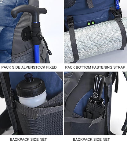 Bseash 50L Hiking Backpack, Water Resistant Lightweight Outdoor Sport Daypack Travel Bag for Camping Climbing Touring (Navy Blue - With Shoe Compartment)
