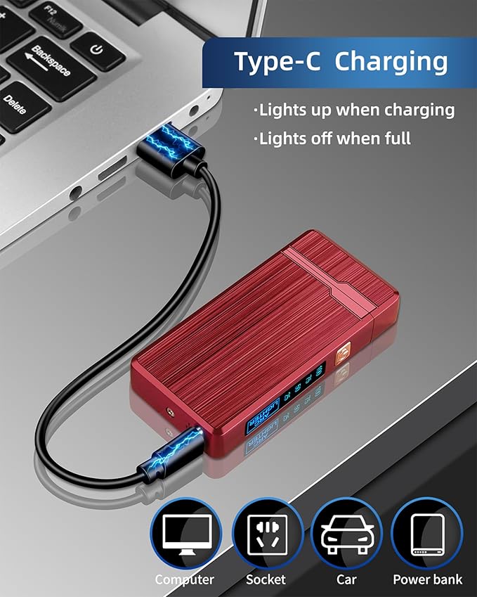 2 Pack Electric Lighter,USB Rechargeable Lighter, Plasma Dual Arc Lighter, Windproof Flameless Lighter, Pocket Metal Lighter with LED Battery Indication for Indoor Outdoor (Black&Red)