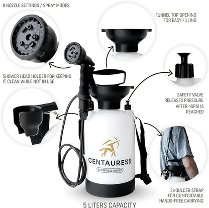 Portable Camping Shower Pump w/ Showerhead Holder and Safety Valve (45 PSI) - Portable Shower for Camping - Surf Rinse Kit - Beach Shower Pump – Camp Shower Kit - Portable Outdoor Shower Camping