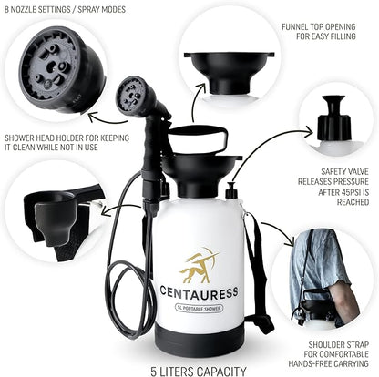 Portable Camping Shower Pump w/Safety Valve (45 PSI)- Portable Shower for Camping - Surf Rinse Kit - Beach Shower Pump – Camping Showers - Camp Shower Kit - Portable Outdoor Shower Camping