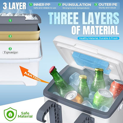 Pool Cooler, 13L Insulated Cooler Hard Cooler with Ice Crystal Box, Poolside Cooler Keeps Ice for up to 72 Hours, Portable Above Ground Pool Accessories, Pool Parties, Beach BBQ, Camping