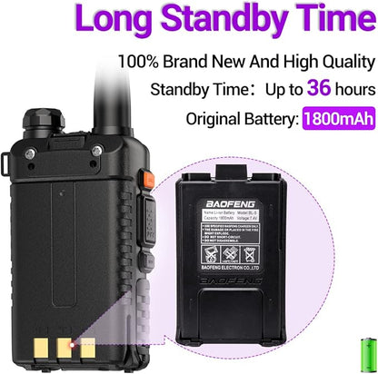 Baofeng UV-5R Ham Radio Handheld Rechargeable Two Way Radios Long Range Portable Radio with Speaker Microphone Programming Cable,2pack