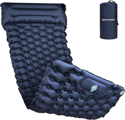 Sleeping Pad for Camping with Built in Pillow Self-Inflating Sleeping Mats with Built-in Foot Pump Ultralight Travel Air Mattress for Camping Backpacking Tent Hiking Blue 1Pcs
