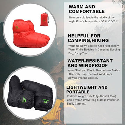 Down Booties Warm Socks Ultralight Sleeping Sock for Camping, Backpacking - Camp Sleeping Bag Tent Down Foot Warmer for Men & Women