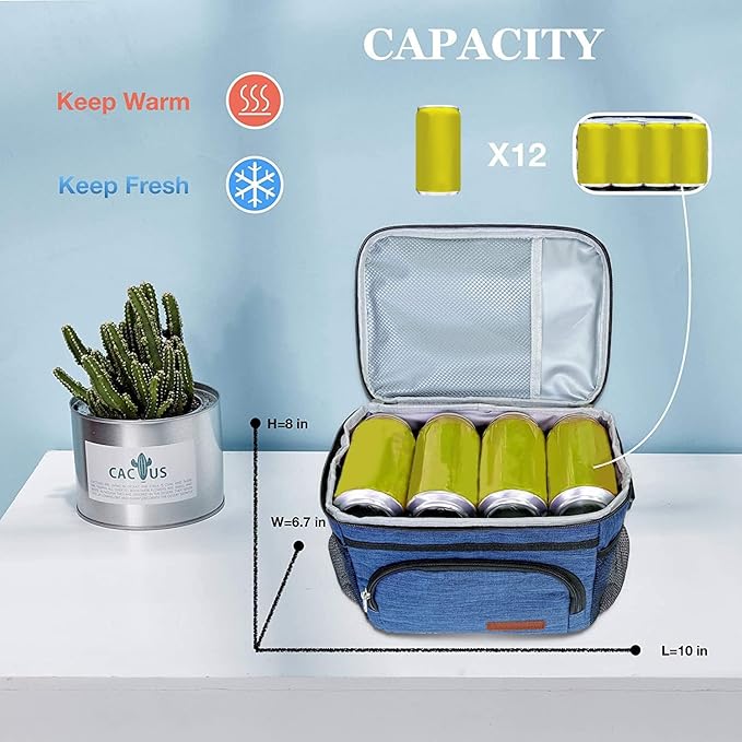 ExtraCharm Insulated Lunch Bag for Women/Men - Reusable Lunch Box for Office Picnic Hiking Beach - Leakproof Cooler Tote Bag Organizer with Adjustable Shoulder Strap for Adults