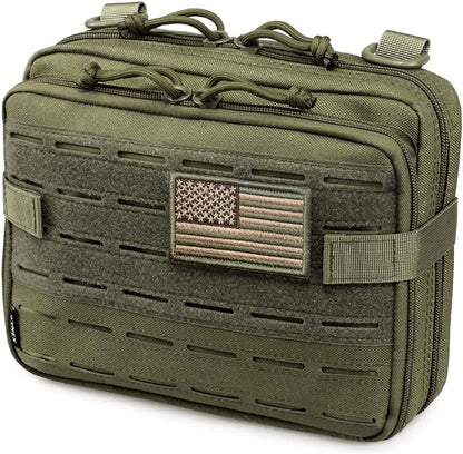 WYNEX Tactical Molle Admin Pouch of Laser Cut Design, Utility Pouches Molle Attachment Military Medical EMT Organizer with Map Pocket EDC EMT Pack IFAK Tool Holder Universal U.S.A Patch Included