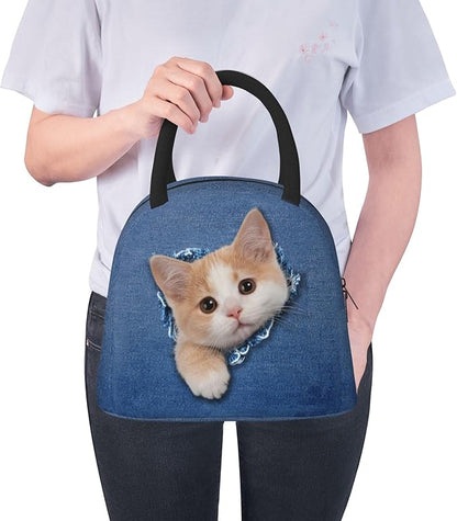Cute Cat Lunch Bag Lunch Box for Women Men Boys Girls, Reusable Insulated Lunch Tote Bag, Leakproof Thermal Cooler Sack Food Handbags High Capacity for Work School Picnic Camping Gifts