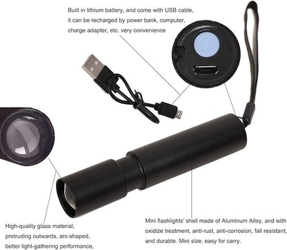 Rechargeable Mini LED Flashlights, 6pcs High Brightness Flash Light with Lithium Battery 3 Mode XPE 1200 Lumen Waterproof Zoomable Torch with USB Cable for Camping, Hiking, Riding, etc