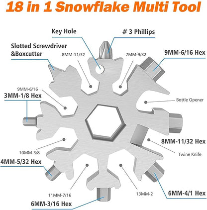 18-in-1 Snowflakes Multi Tool, Stainless Steel Keychain Multitool Portable Snowboarding Screwdriver -Bottle Opener for Christmas Gift for Mens