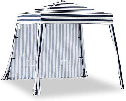 EzyFast Compact Pop Up Canopy Tent, Collapsible Instant Shelter,Portable Sports Cabana, with Built-in Weight Bags, 8 x 8 ft Base / 6 x 6 ft Top for Camping,Hiking,Fishing,Picnic (Classical Stripe)