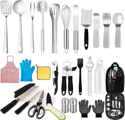 Camping Cooking Utensils Set - Camping Kitchen Equipment, Compact and Portable Camper Accessories, Perfect for Travel, Picnic, RV, Camping, BBQ, Party