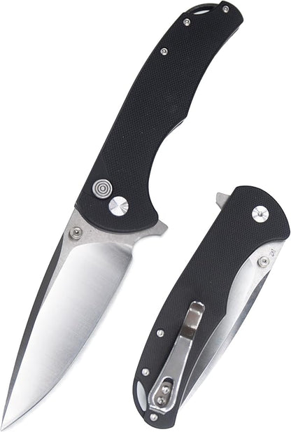FD04 Folding Pocket Knife, D2 Steel Drop Blade G10 Handle and Button Lock EDC Pocket Cool Knife for Men and Women, Camping Hunting Hiking Fishing Knives Tools (Black Drop)
