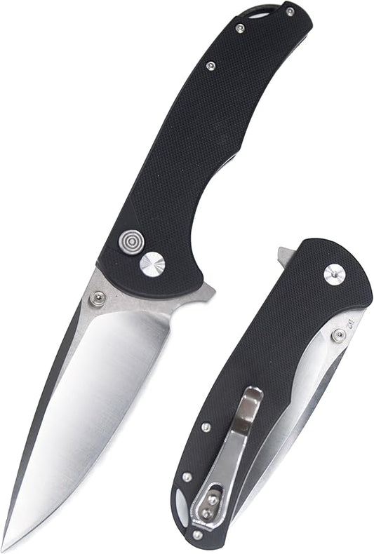 FD04 Folding Pocket Knife, D2 Steel Drop Blade G10 Handle and Button Lock EDC Pocket Cool Knife for Men and Women, Camping Hunting Hiking Fishing Knives Tools (Black Drop)