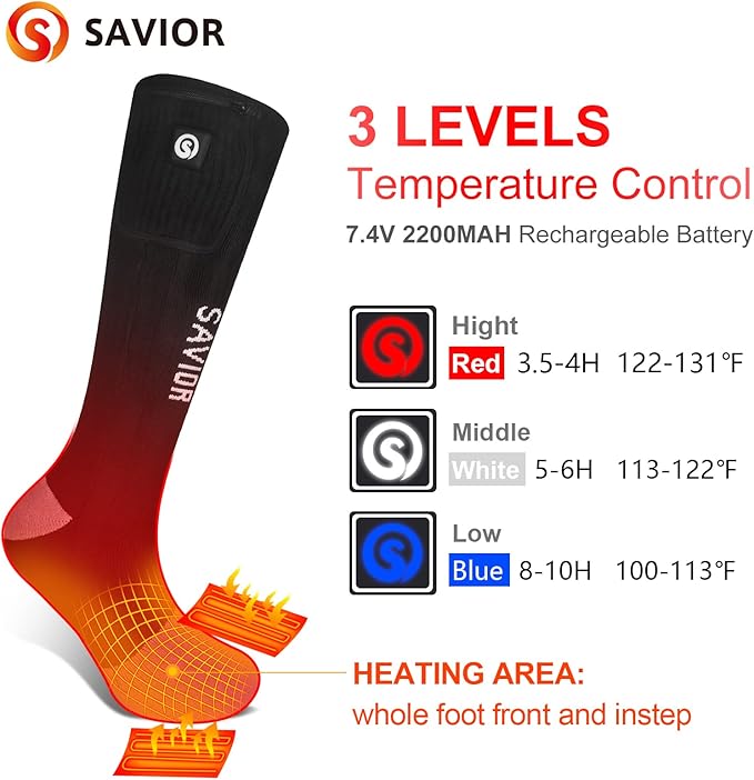 Heated Socks, Battery Rechargeable Electric Heating Socks, Thermal Warm Socks for Men Women Hiking Camping Winter Footwarmers